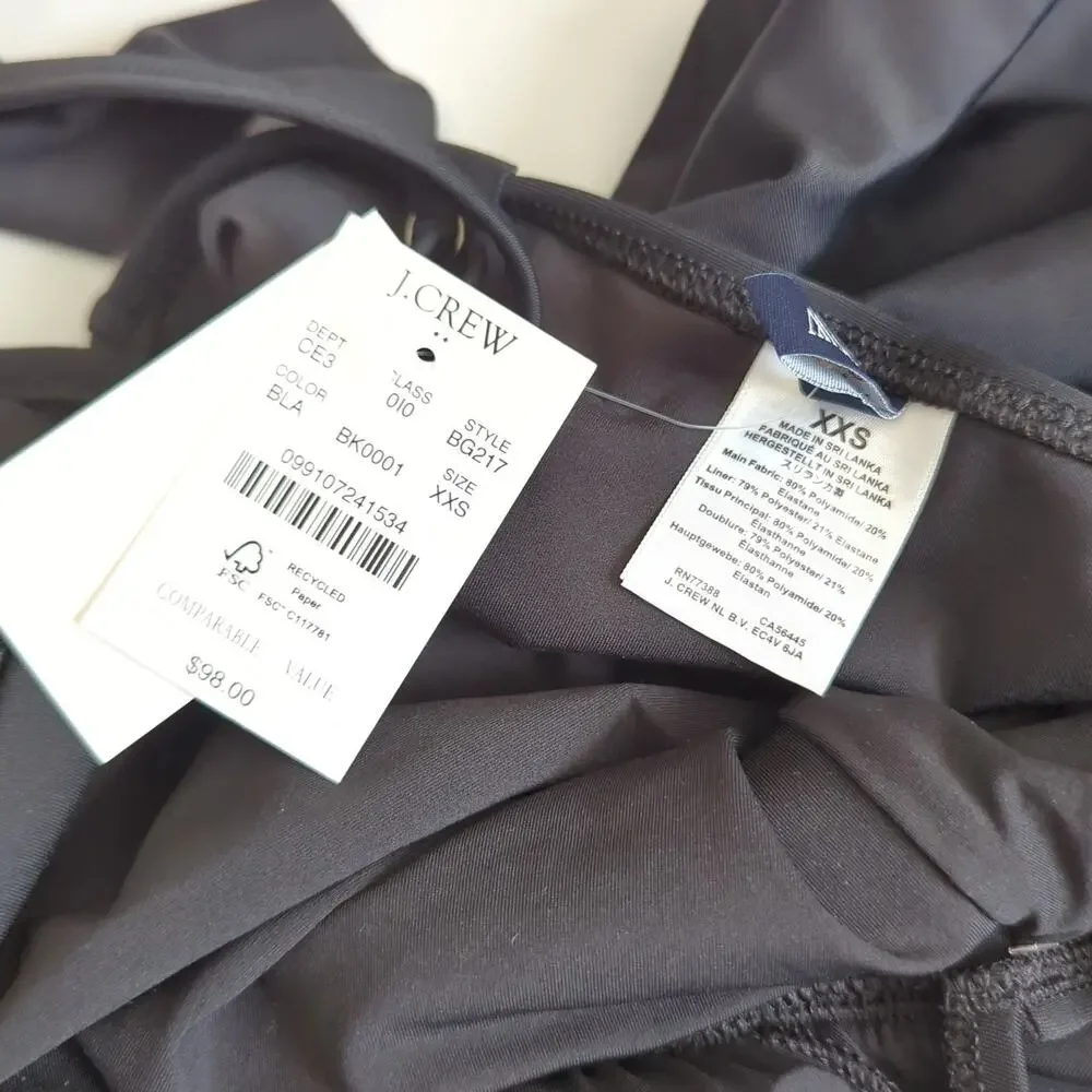 J. Crew Ruched Ruffle Shoulder V-neck One-Piece Swimsuit‎ Black XXS